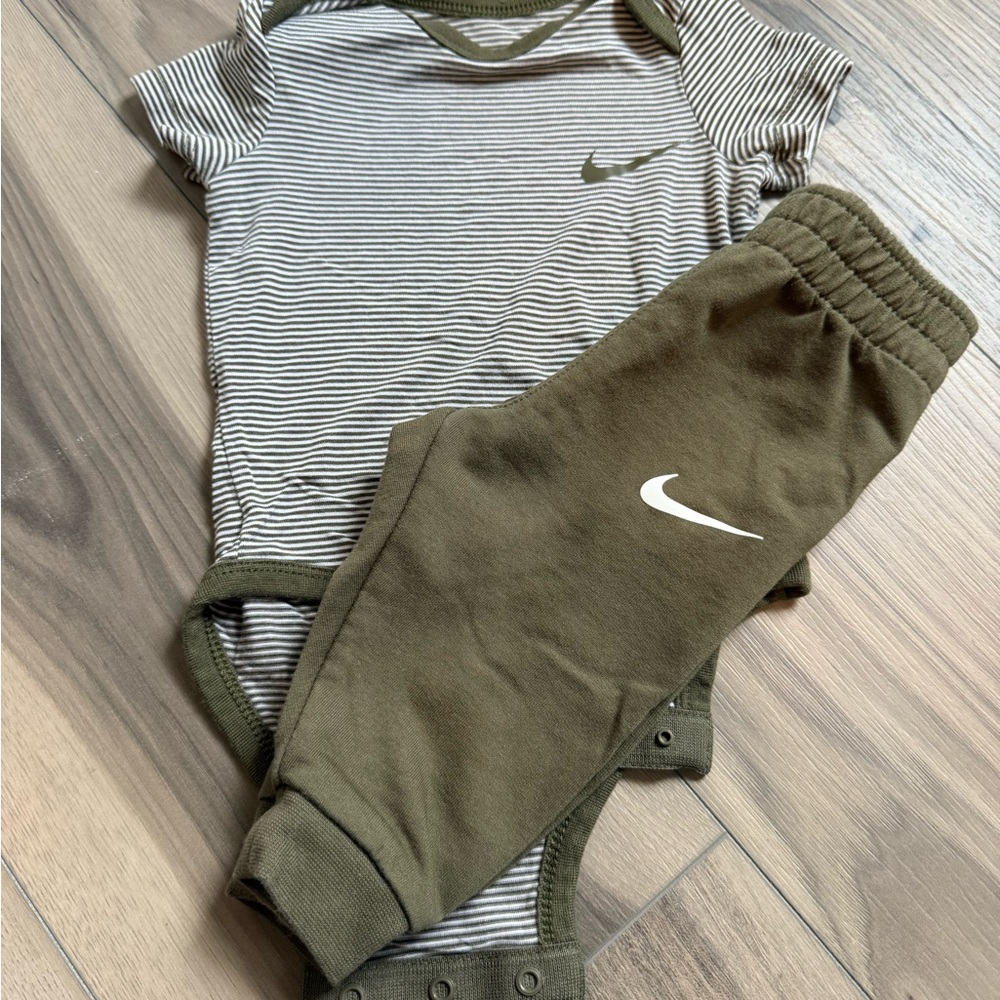 Nike Baby Striped Onesie and Olive Pants Set